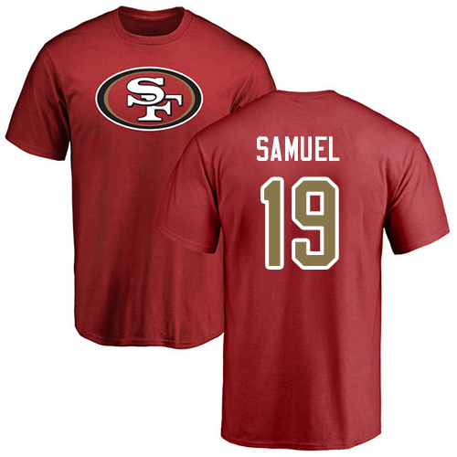 Men San Francisco 49ers Red Deebo Samuel Name and Number Logo #19 NFL T Shirt